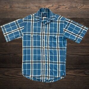 Wrangler Western Shirt Mens Small Blue Plaid Short Sleeve Pearl Snap